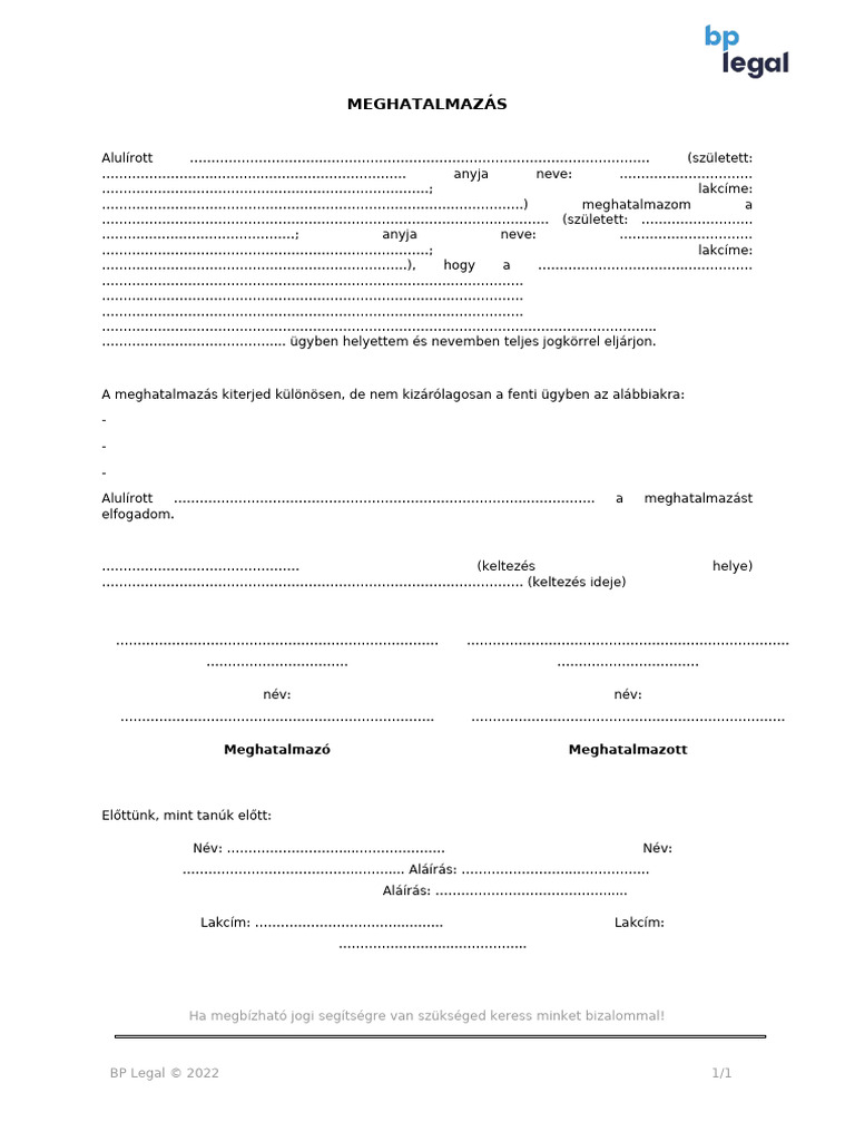 Meghatalmazás Minta | PDF