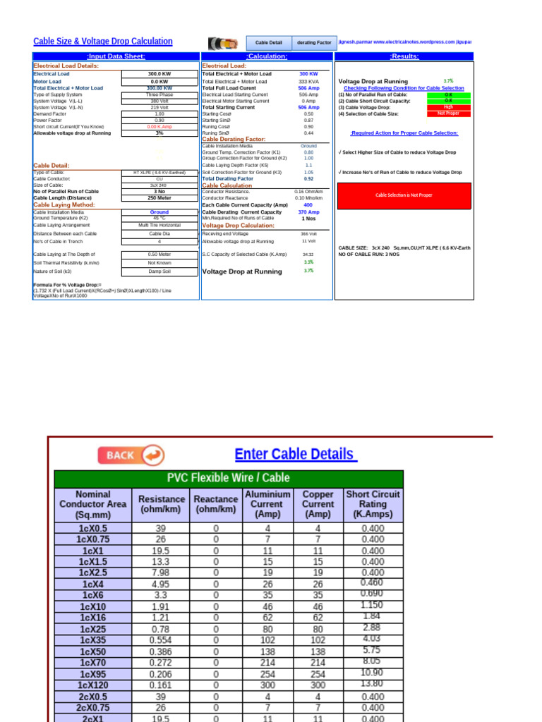 Cable Size and Voltage Drop Guide | PDF | Voltage | Electrical Conductor