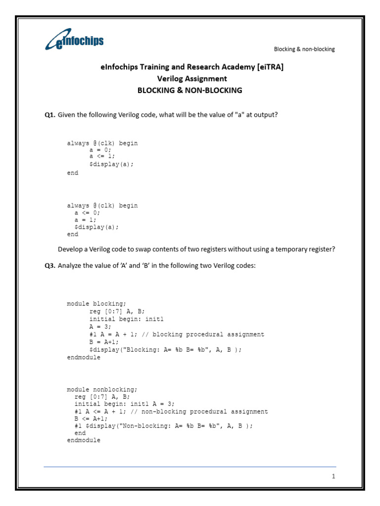 2 Verilog Assignment Blocking and Non Blocking | PDF | Computer ...