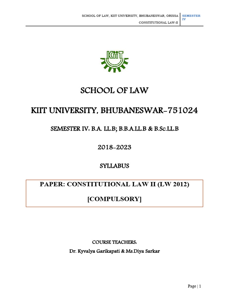 Constitutional Law II Syllabus - KIIT | PDF | Government Of India ...