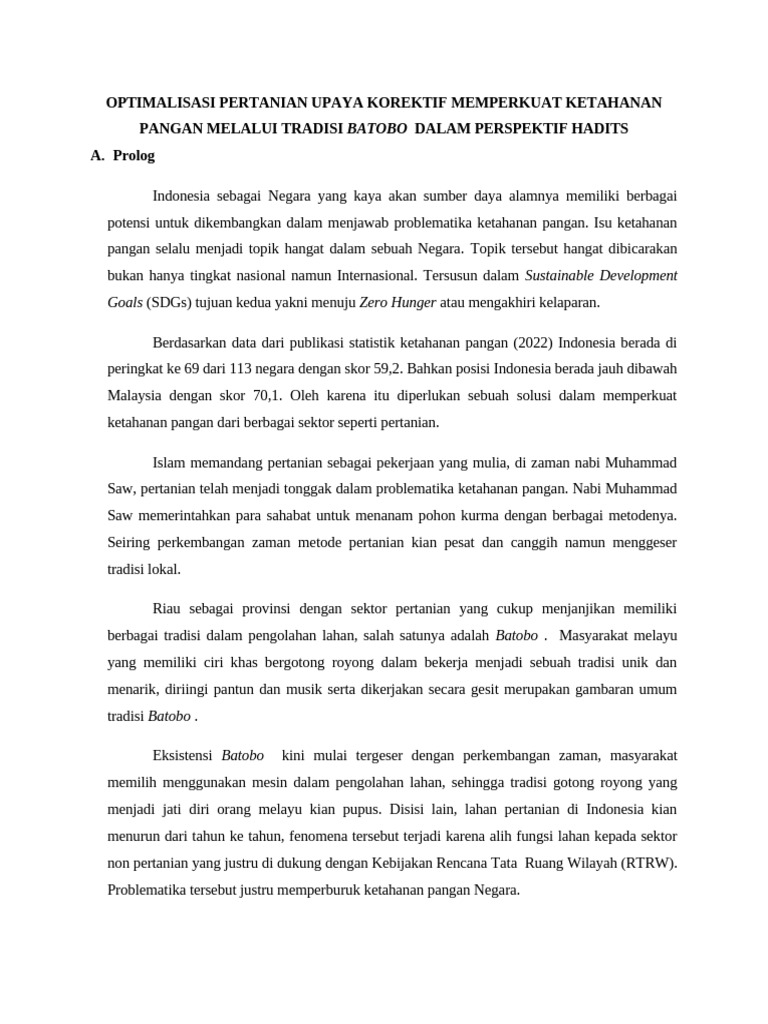 Hadits dan Tradisi Batobo dalam Ketahanan Pangan | PDF
