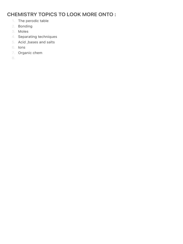 Chemistry Topics To Look More Onto | PDF