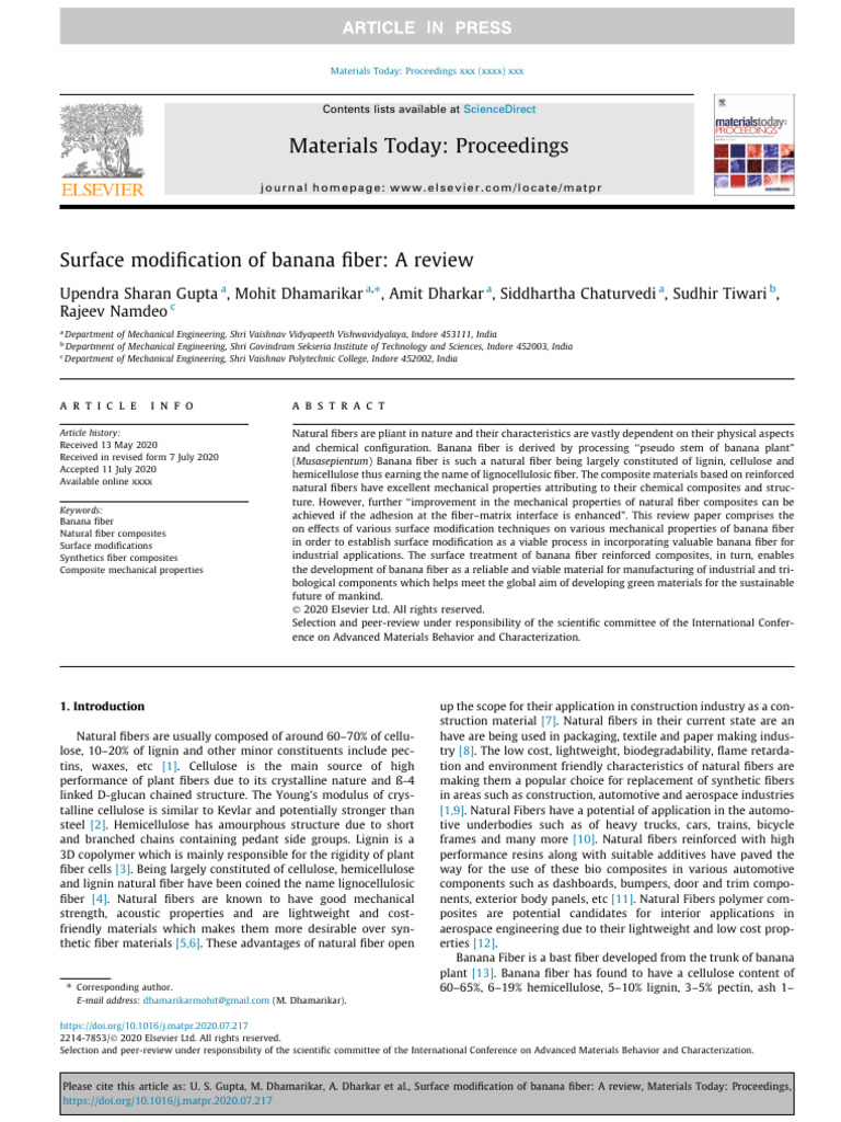 Banana Fiber Surface Modification Review | PDF | Composite Material ...