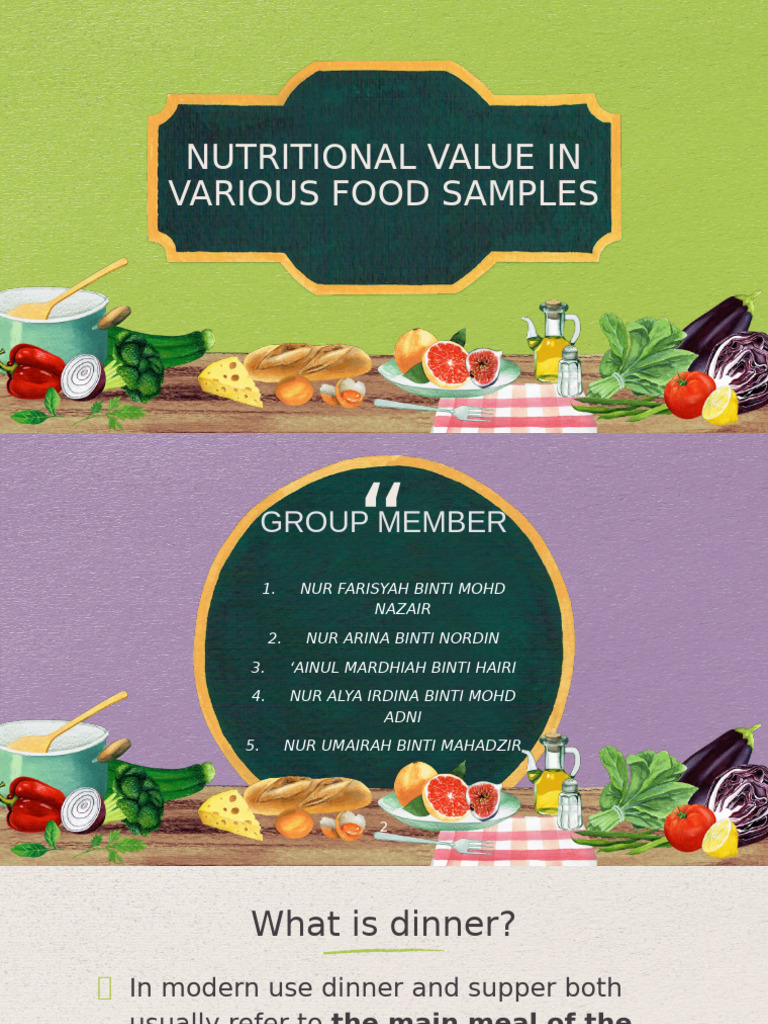 Nutritional Value of Dinner Foods | PDF | Healthy Diet | Obesity