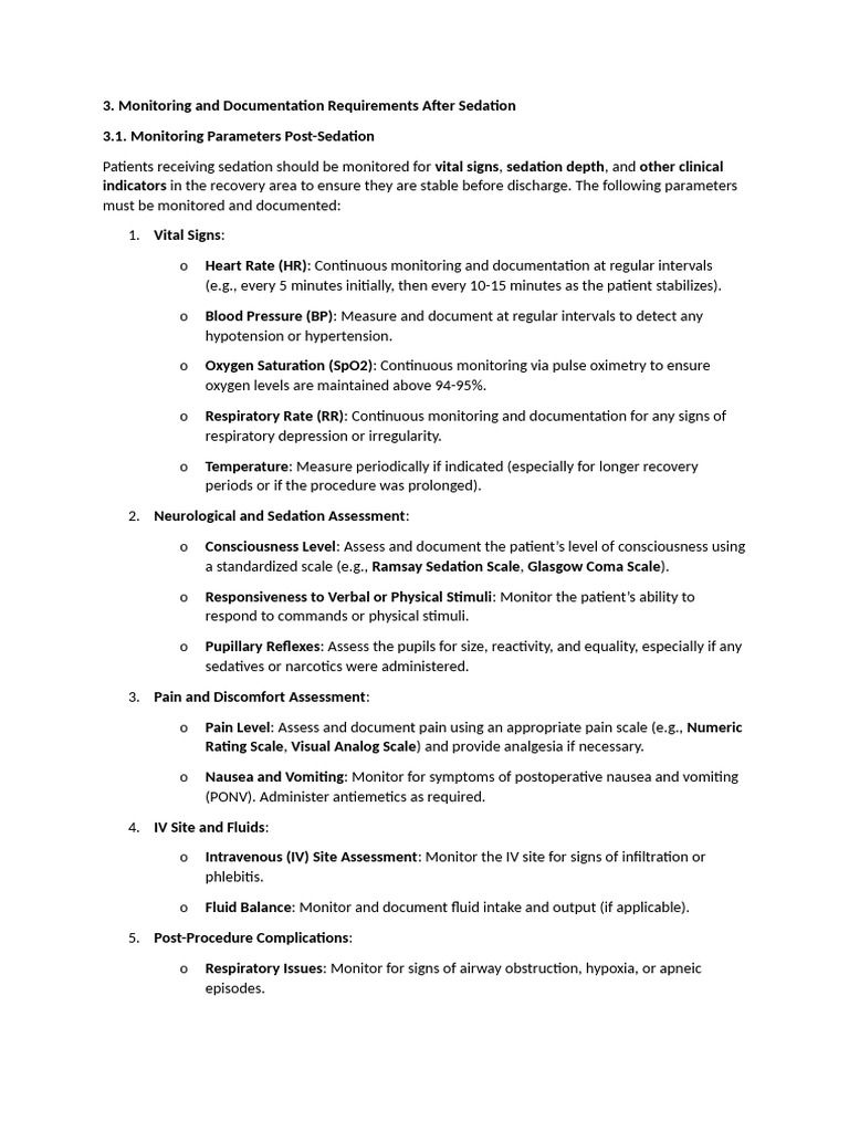 Post-Sedation Monitoring Guidelines | PDF | Monitoring (Medicine) | Nausea