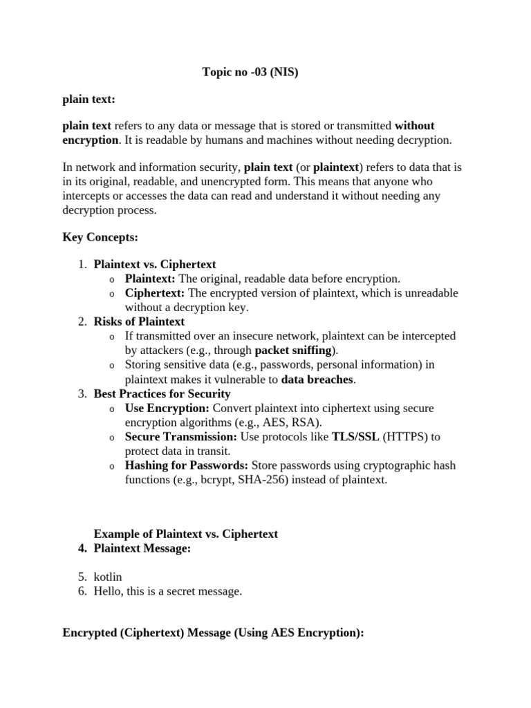 Plaintext vs. Ciphertext in Security | PDF | Key (Cryptography ...