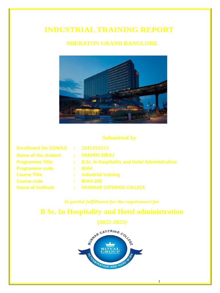 Industrial Training at Sheraton Bangalore | PDF | Marriott ...
