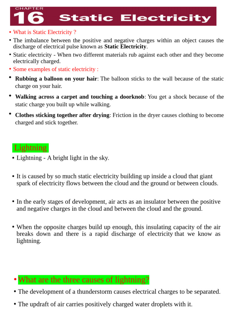 Understanding Static Electricity and Lightning | PDF | Electric Charge ...