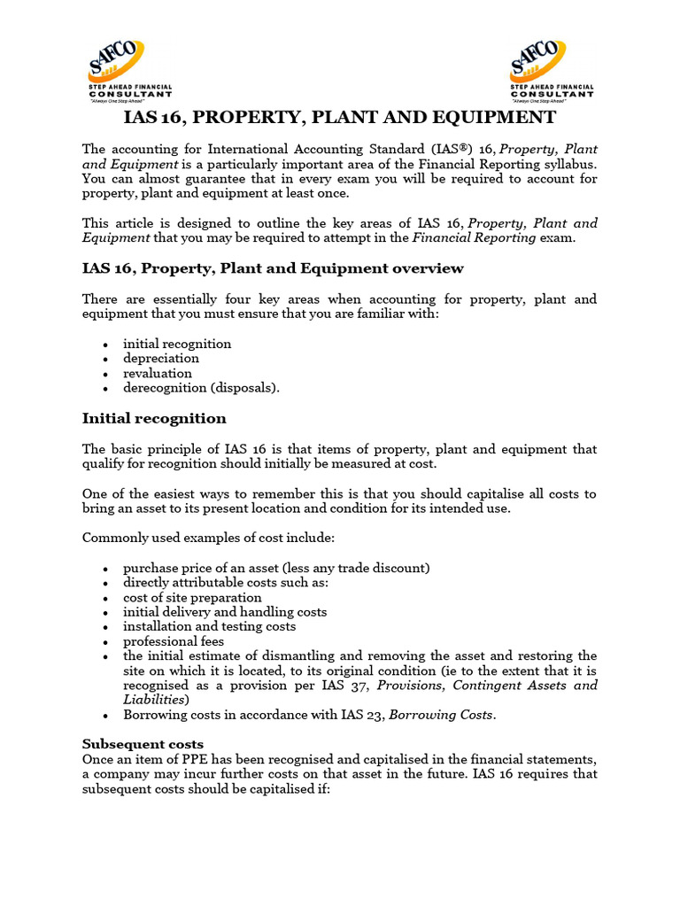 IAS 16: Property, Plant, and Equipment Guide | PDF | Depreciation ...