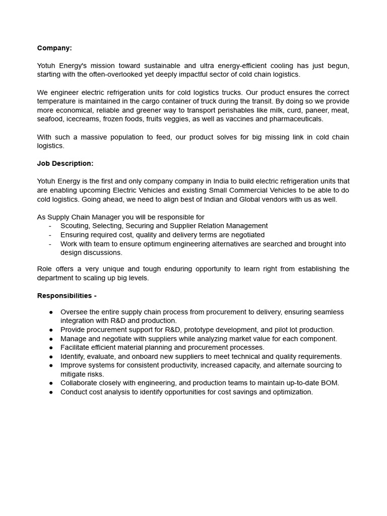 Job Description - Supply Chain Manager | PDF | Supply Chain | Supply ...