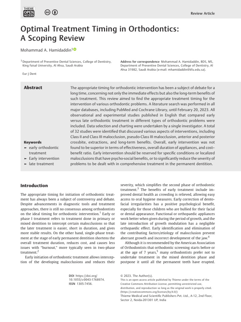 Early vs. Late Orthodontic Treatment Review | PDF | Orthodontics ...