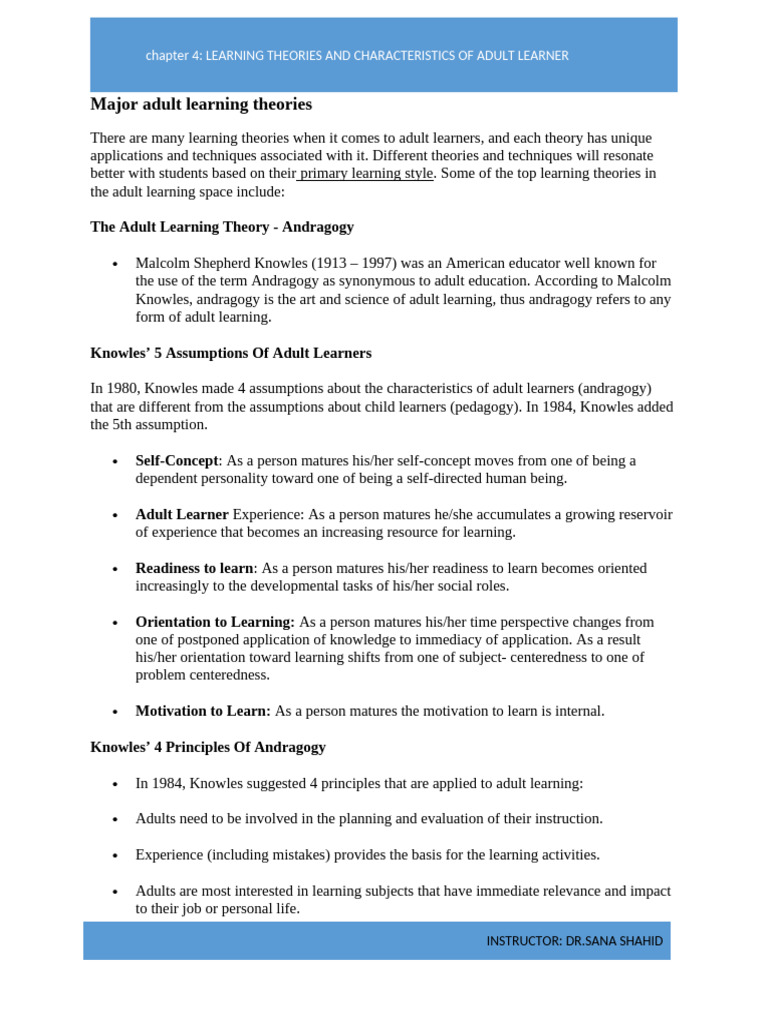 Adult Learning Theories Pdf Learning Adult Education
