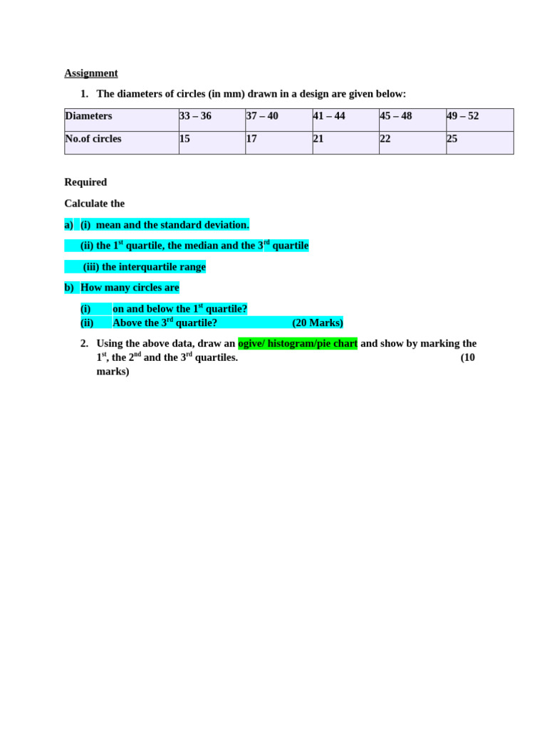 Circle Diameter Analysis and Statistics | PDF | Quartile | Descriptive ...