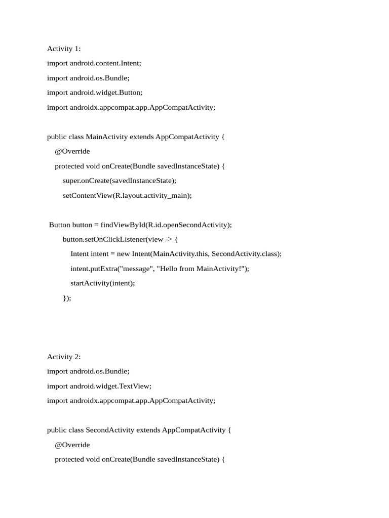 Explicit Intent - To Connect Two Activities | PDF