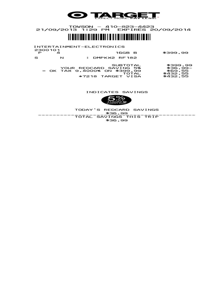 Target RedCard Savings Summary | PDF