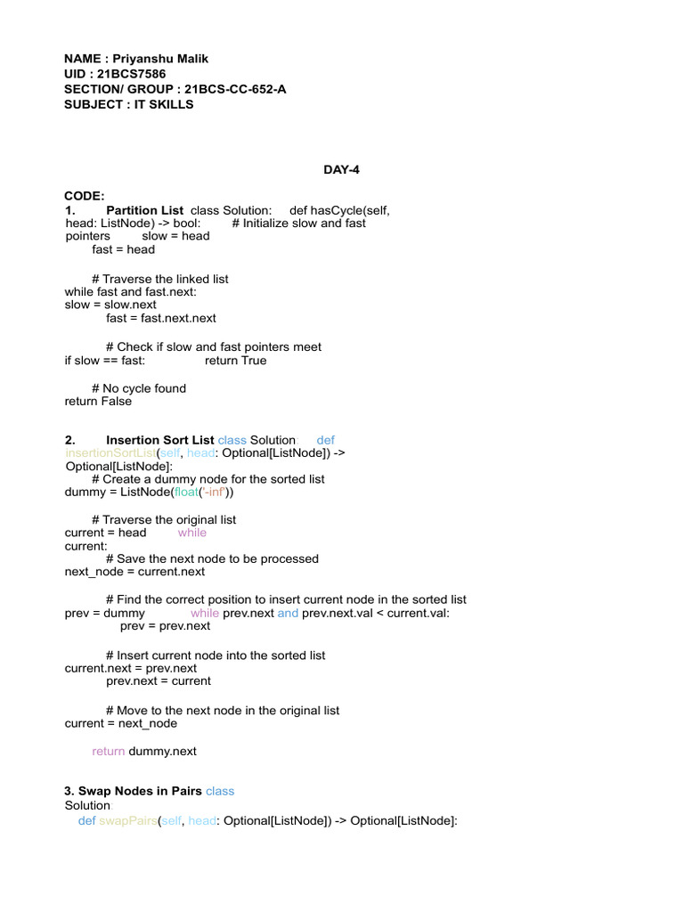21BCS7586 PriyanshuMalik IT Day 4 | PDF | Algorithms And Data ...