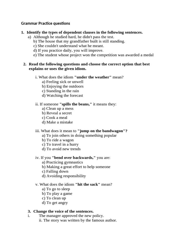 Class 7 English Grammar Exercises | PDF