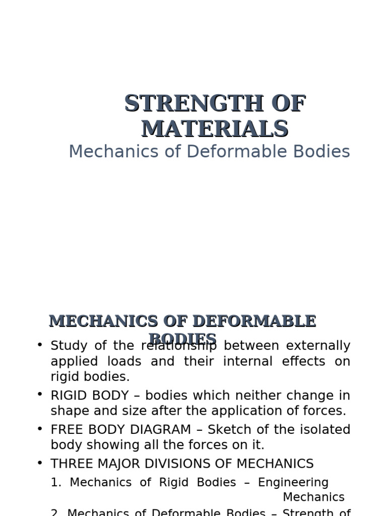 Mechanics of Deformable Bodies Explained | PDF | Strength Of Materials ...