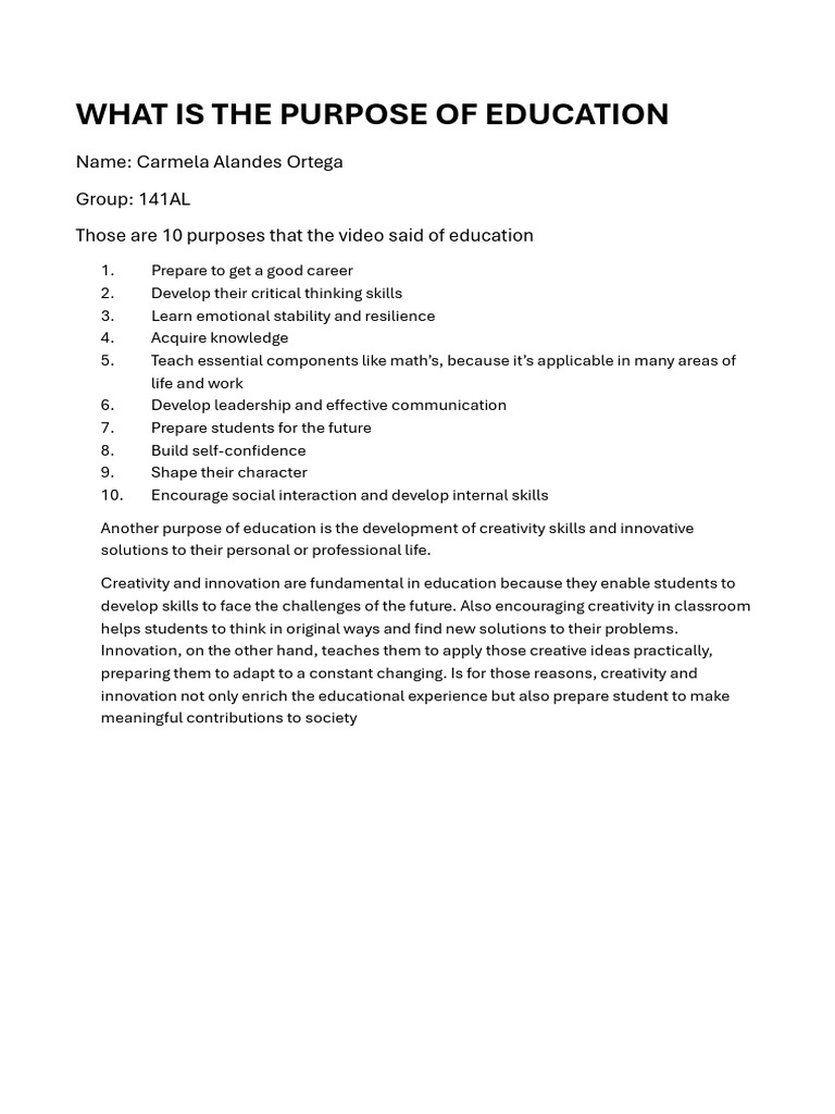 Key Purposes of Education Explained | PDF