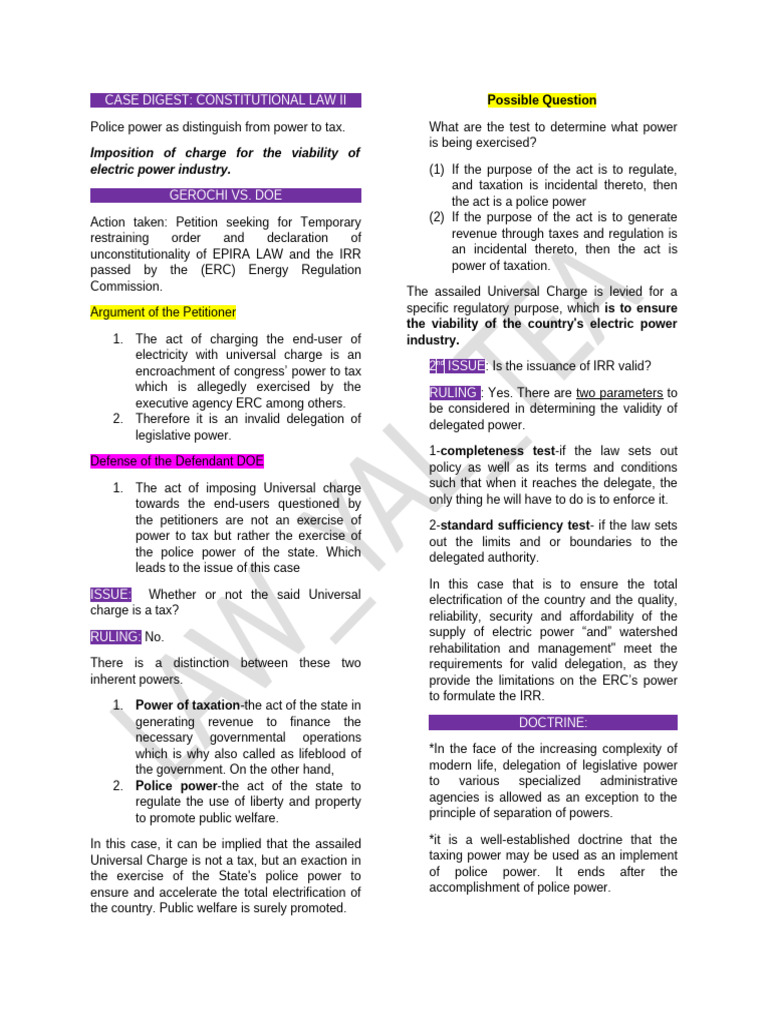 Police Power vs. Taxation in Law Cases | PDF | Taxes | Police Power ...