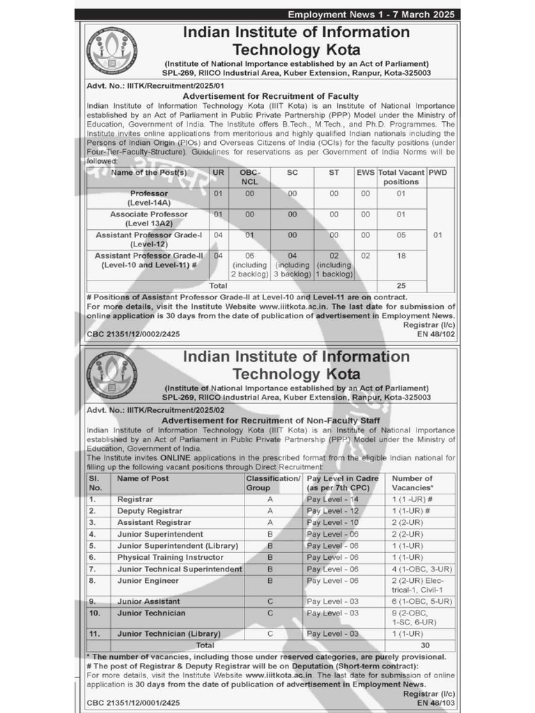 Advertisement in Employment News | PDF