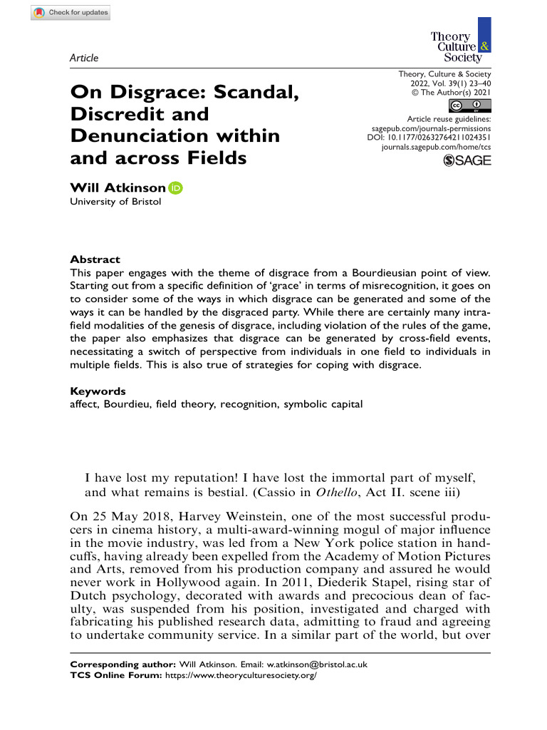 Atkinson 2021 On Disgrace Scandal Discredit and Denunciation Within and ...