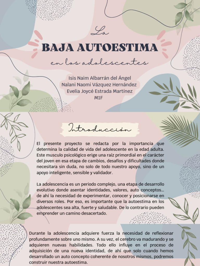 Baja autoestima en adolescentes: Impacto y soluciones | PDF ...