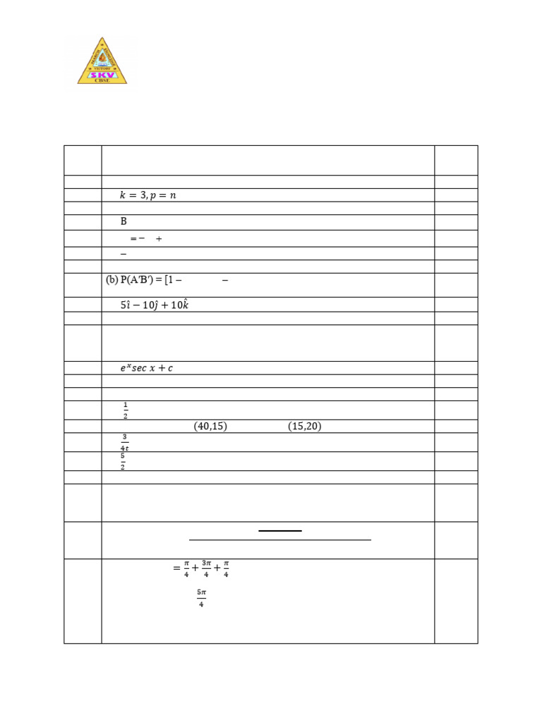 Class XII Mathematics Marking Scheme 2024-25 | PDF | Mathematical ...
