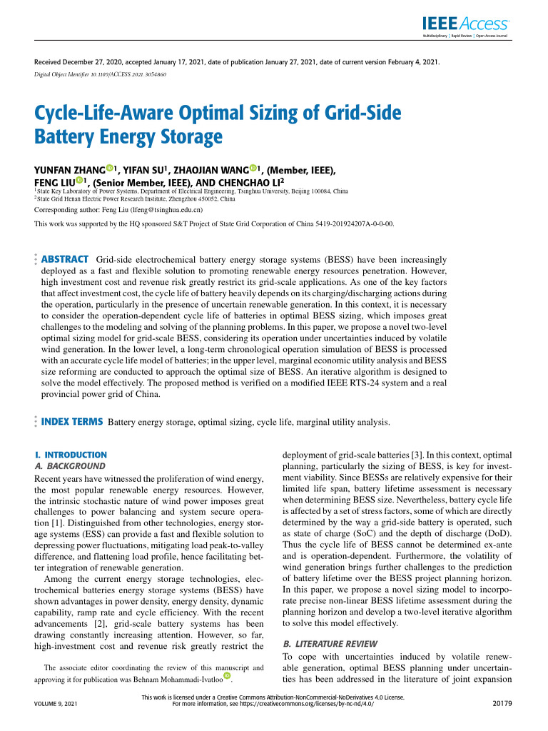 Cycle-Life-Aware Optimal Sizing of Grid-Side Battery Energy Storage ...