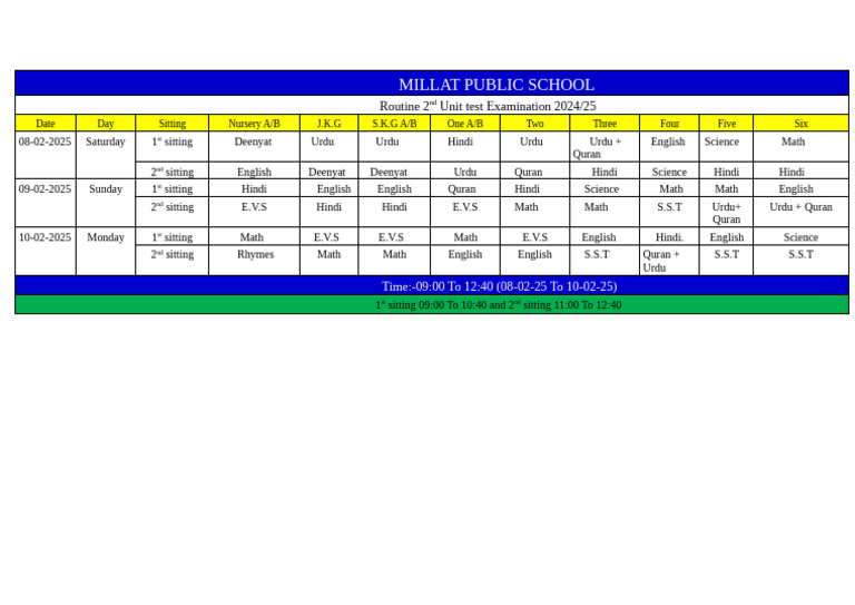 Second Unit Test Exam Routine 2024-25 | PDF