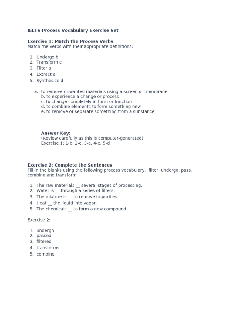 IELTS Process Vocabulary Exercises | PDF | Chemical Substances | Materials