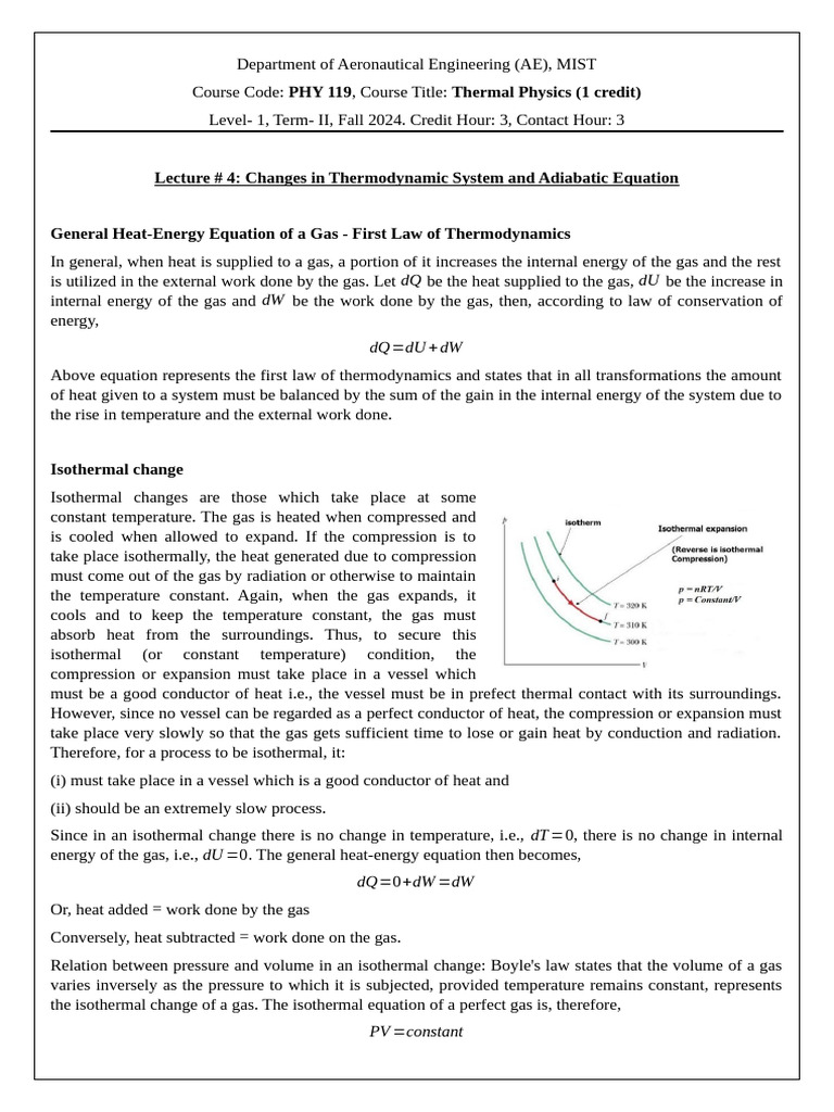 Changes in Thermodynamic System | PDF | Heat | Gases