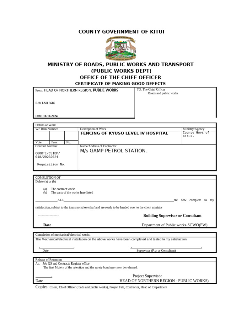 Certificate of Making Good Defects | PDF