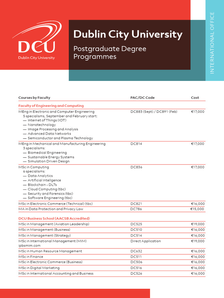 DCU Postgraduate Courses Overview | PDF | Master Of Arts | Engineering