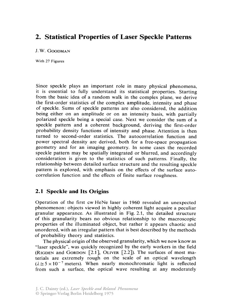 Statistical Analysis of Laser Speckle | PDF | Coherence (Physics) | Optics
