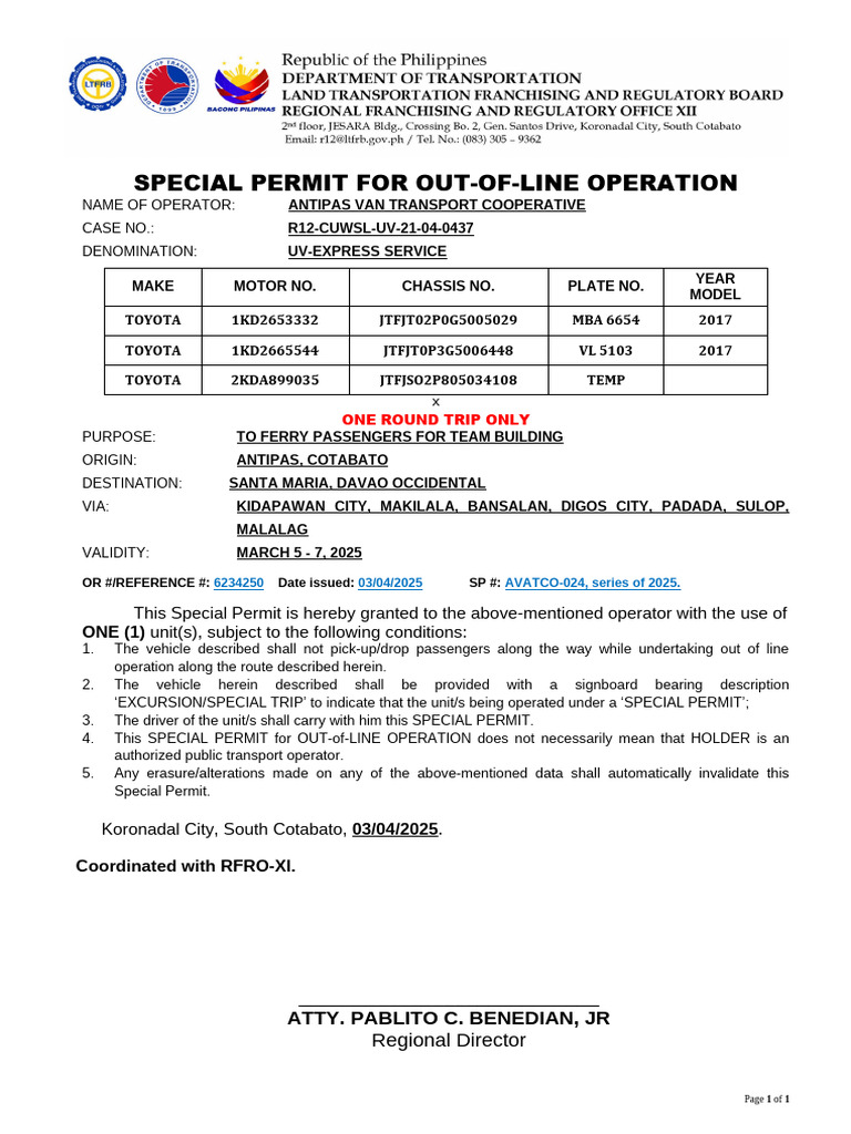 Special Permit for Transport Operators | PDF | Toyota | Automotive Industry