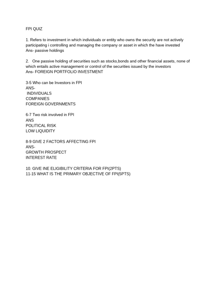 Understanding Foreign Portfolio Investment | PDF
