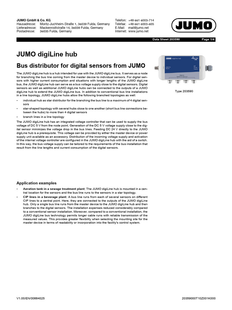JUMO digiLine Hub Data Sheet 203590 | PDF | Power Supply | Direct Current