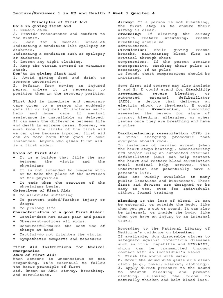 First Aid Principles and Procedures Guide | PDF | First Aid ...