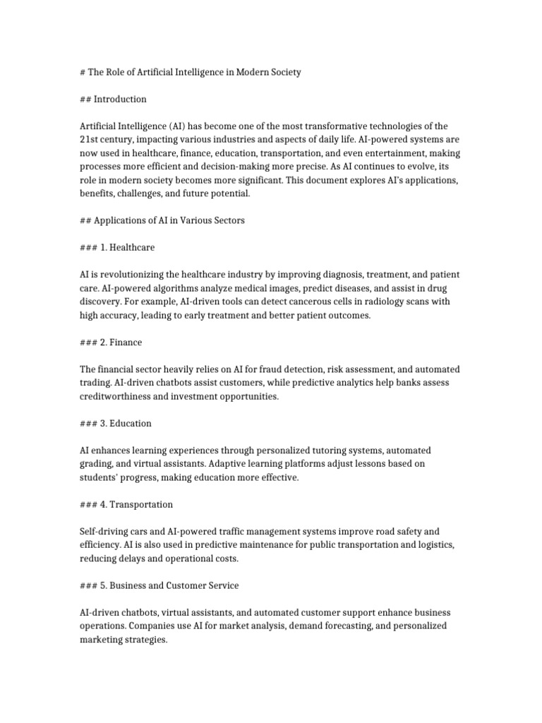 AI's Impact on Modern Society | PDF | Artificial Intelligence ...