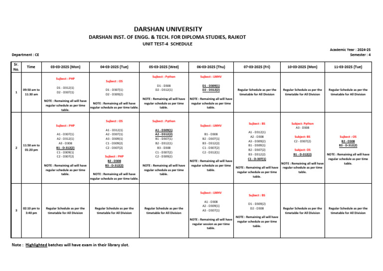 2024-25 Unit Test 4 Schedule CE | PDF
