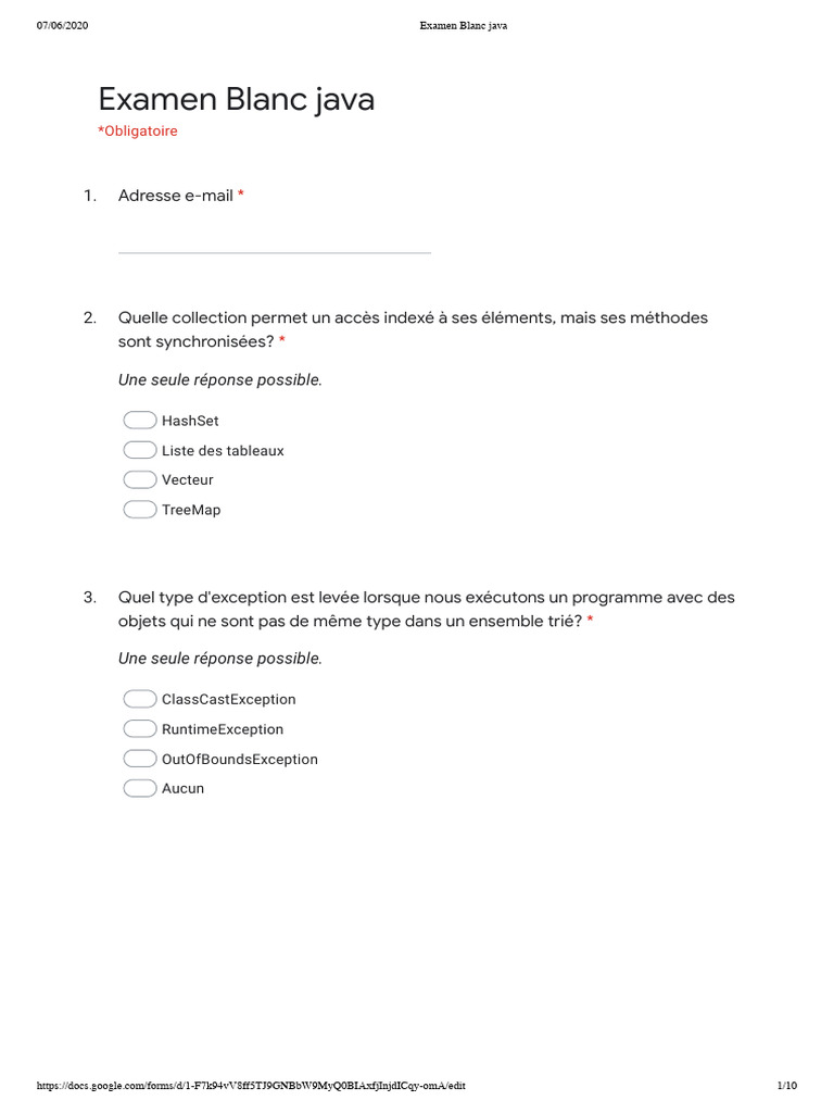 Examen Blanc Java : Questions et Réponses | PDF | Java (Langage de ...