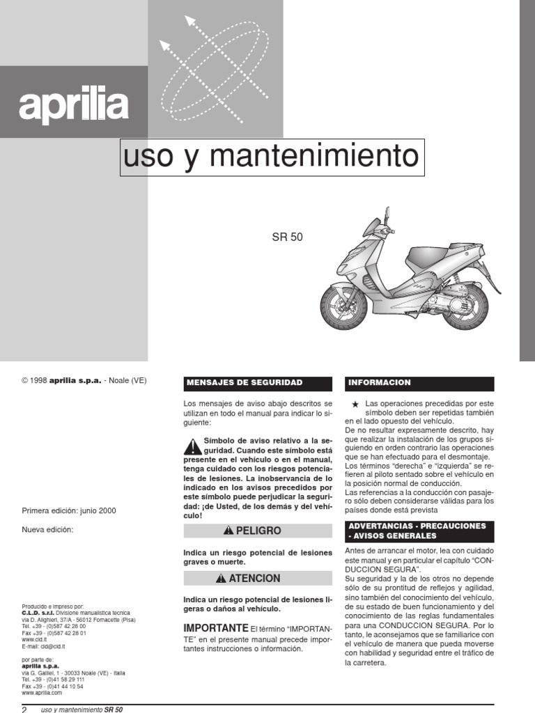Manual de Uso y Mantenimiento SR 50 | PDF | Cambiar | Vehículos