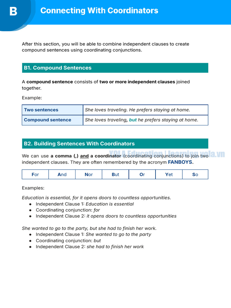 (Handout) IELTS 6.0 - Day 2 - COORDINATORS AND ADVERBIAL SUBORDINATORS ...