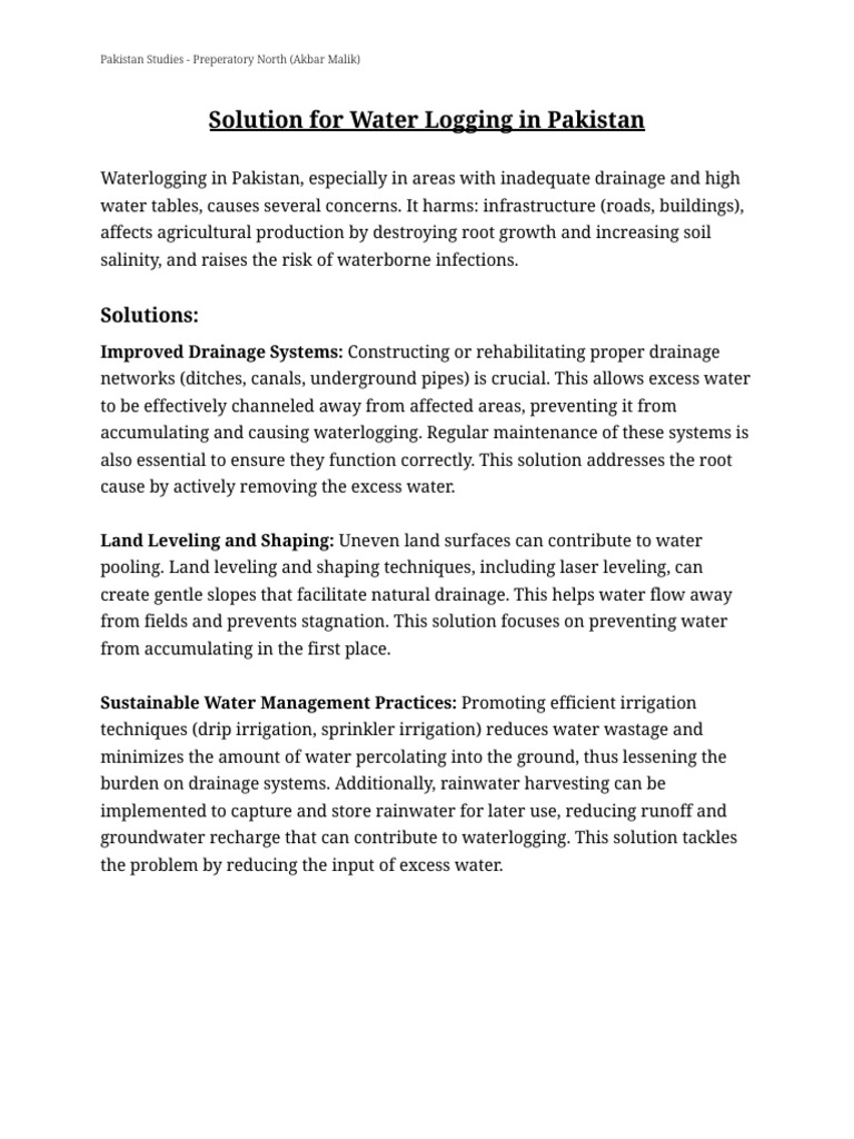Water Logging Homework (Pakistan Studies) | PDF
