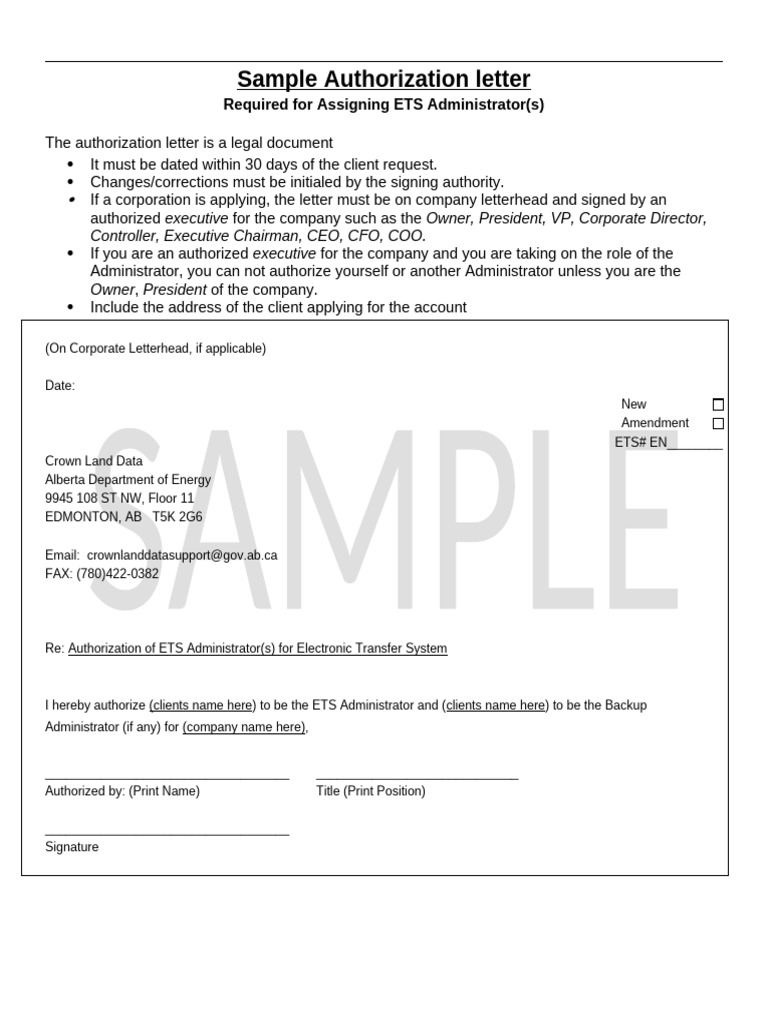 ETS Administrator Authorization Letter | PDF