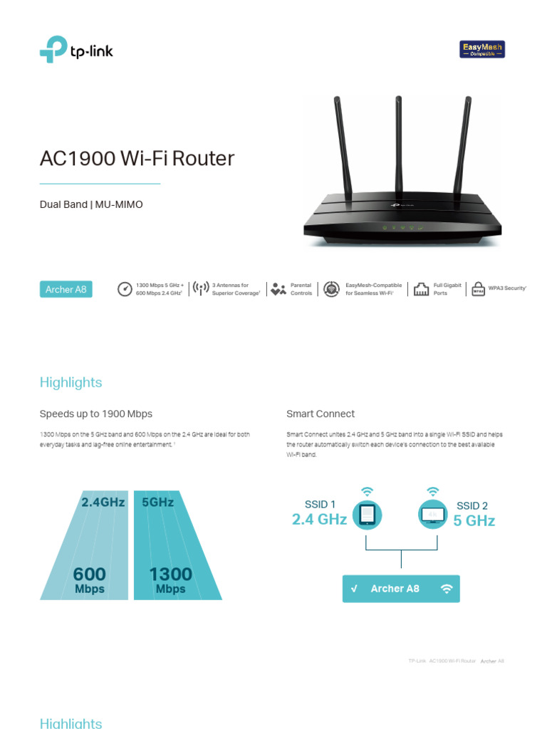 Archer A8 AC1900 Router Overview | PDF | Wi Fi | Ieee 802.11