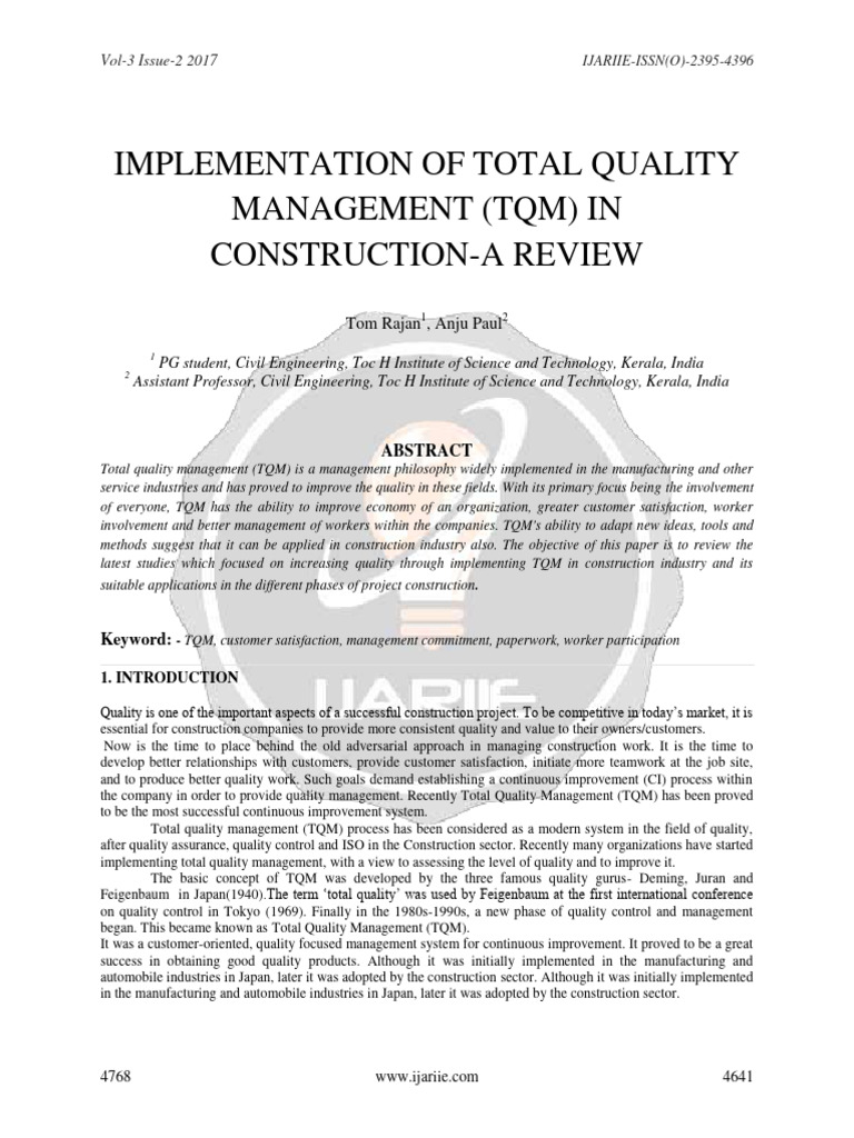 TQM Implementation in Construction Review | PDF | Quality Management ...