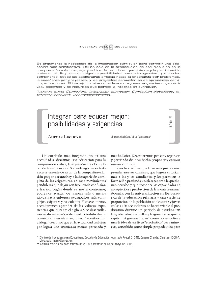 Integración Curricular en Educación | PDF | Enseñando | Plan de estudios
