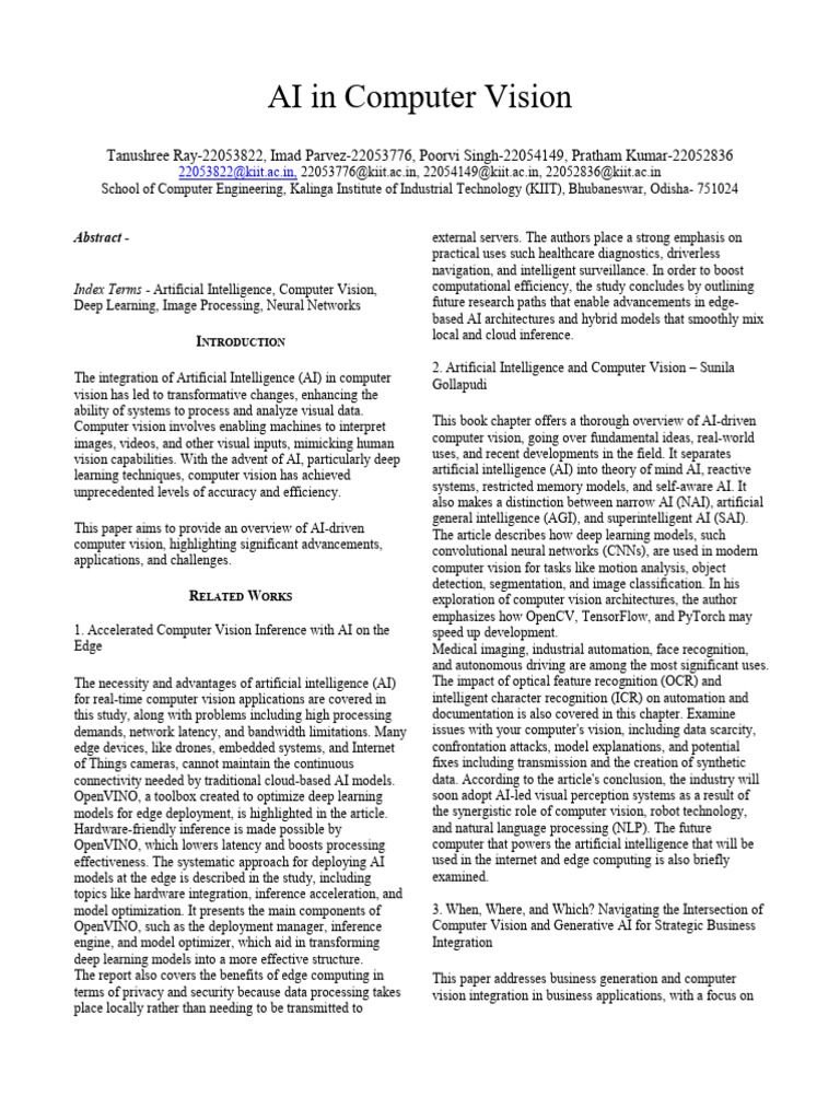 AI in Computer Vision | PDF | Artificial Intelligence | Intelligence ...